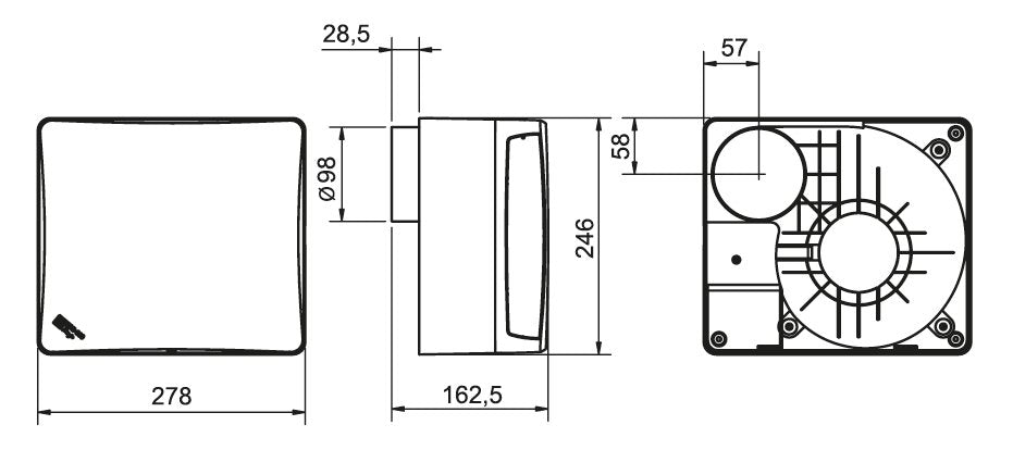 EBB 250 T DESIGN IP44 malý radiálny ventilátor